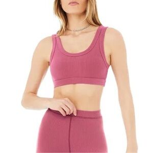 Alo Yoga Ribbed Sports Bra Cropped Tank Size Medium Dark Pink